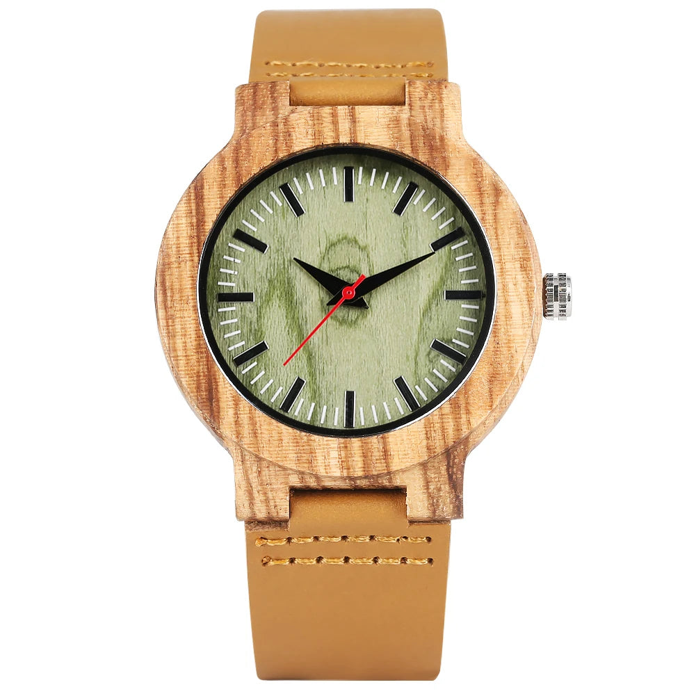 Wooden/Bamboo Watch Case Women's Wristwatch Quartz Movement Black/Brown Genuine Leather Wristband Fashion Ladies Watches Gift