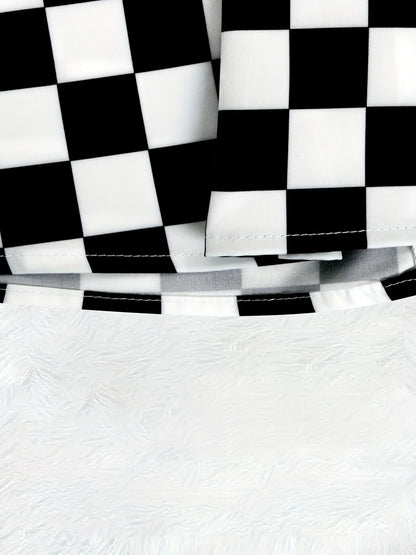 Printed Design Four Seasons Black and White Chessboard Pattern Casual Style Half Skirt