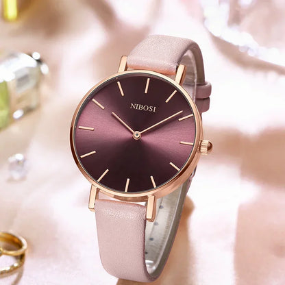 NIBOSI Fashion Quartz Watch Female Luxury Lady Clock Waterproof Leather Band Creative Simple Women's Watches Montre Femme Gift