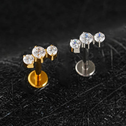 Right Grand ASTM F136 Titanium Triple CZ Cluster Cartilage Earring 16G Mini CZ Labret Tragus Helix Medusa Flat Back Piercing