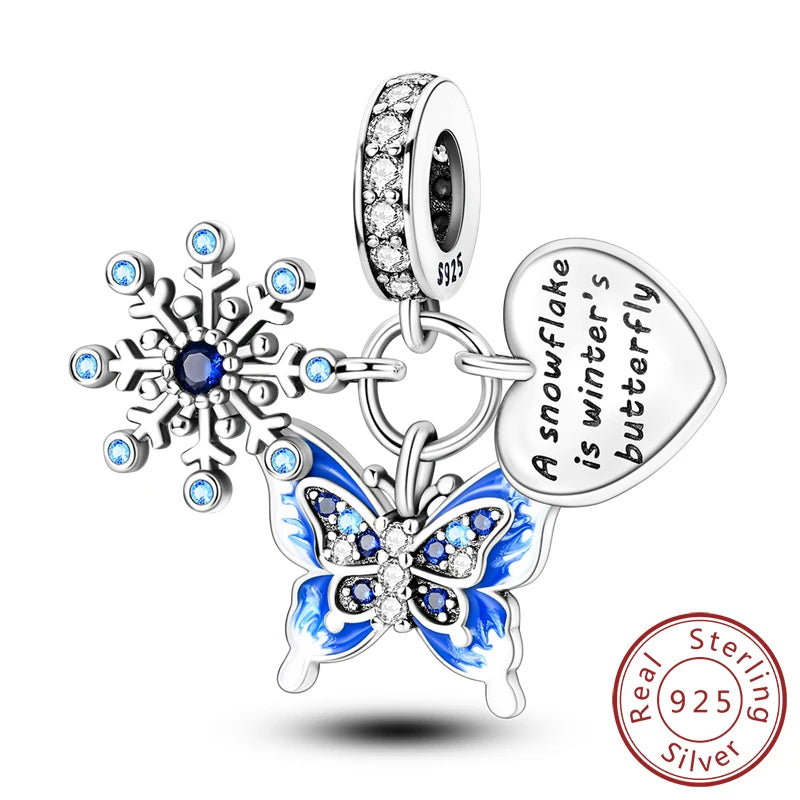 Original 925 Sterling Silver Charms Beads Winter Snowflake Snowman Igloo Penguin Pendant Fit Bracelet Charms Women Jewelry Gift