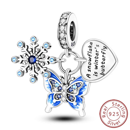 Original 925 Sterling Silver Charms Beads Winter Snowflake Snowman Igloo Penguin Pendant Fit Bracelet Charms Women Jewelry Gift