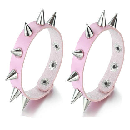 2pcs/set Spiked Bracelet Black Pu Leather Punk Rock Bracelet Bangle Metal Wristband For Men Goth Accessories