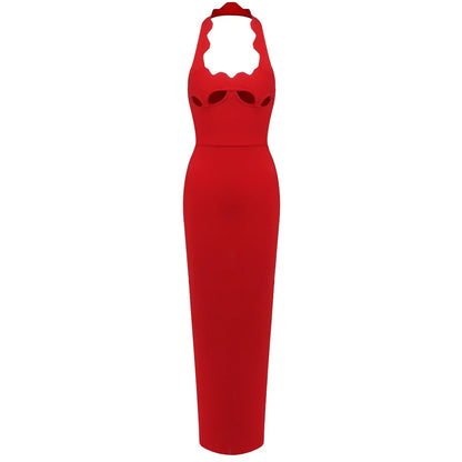 VC Black Halter Elegant Dress For Women 2025 New Summer Evening Party Celebrity Bodycon Long Dress Red Brown Prom Vestido