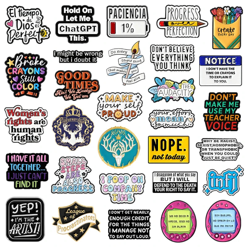 Funny Phrase Collection Enamel Pins Hold On Let Me Chat GPT This Low Battery I May Be Wrong But I Doubt It Brooches Jewelry Gift