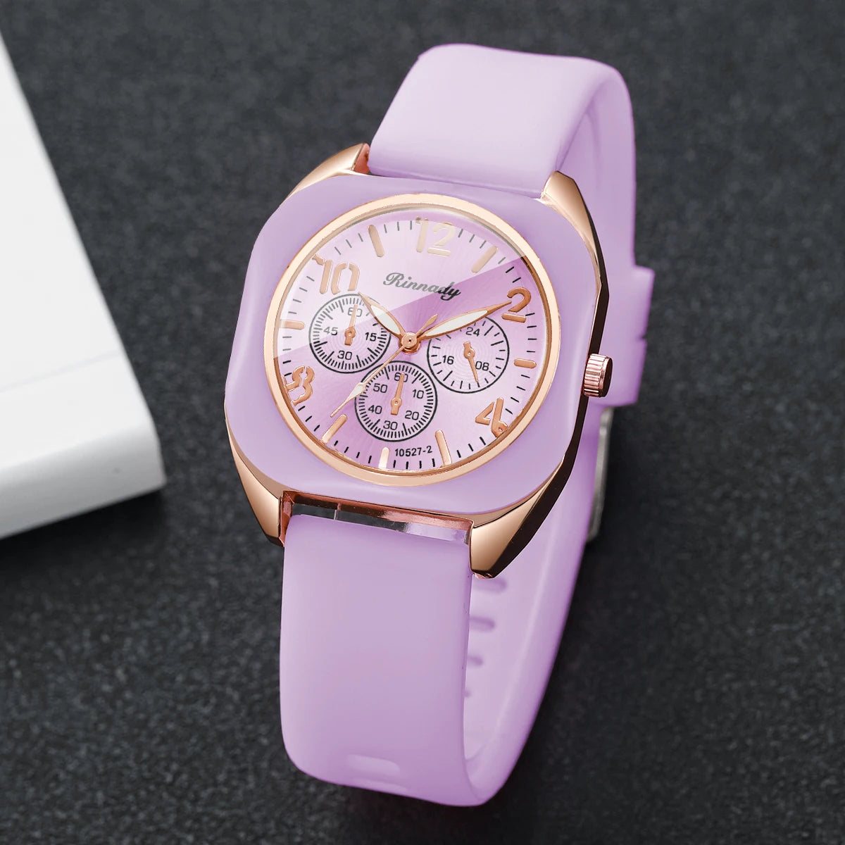 Fashion Women Square Quartz Watch Purple Silicone Strap Decorative Three Dials Sports Wristwatches Relogio Feminino（Without Box）