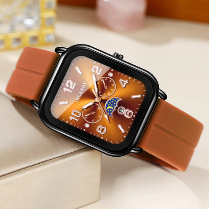Fashion Square Women Watch Brown Silicone Strap Calendar Quartz Wristwatches Ladies Clock Relogio Feminino（Without Box）