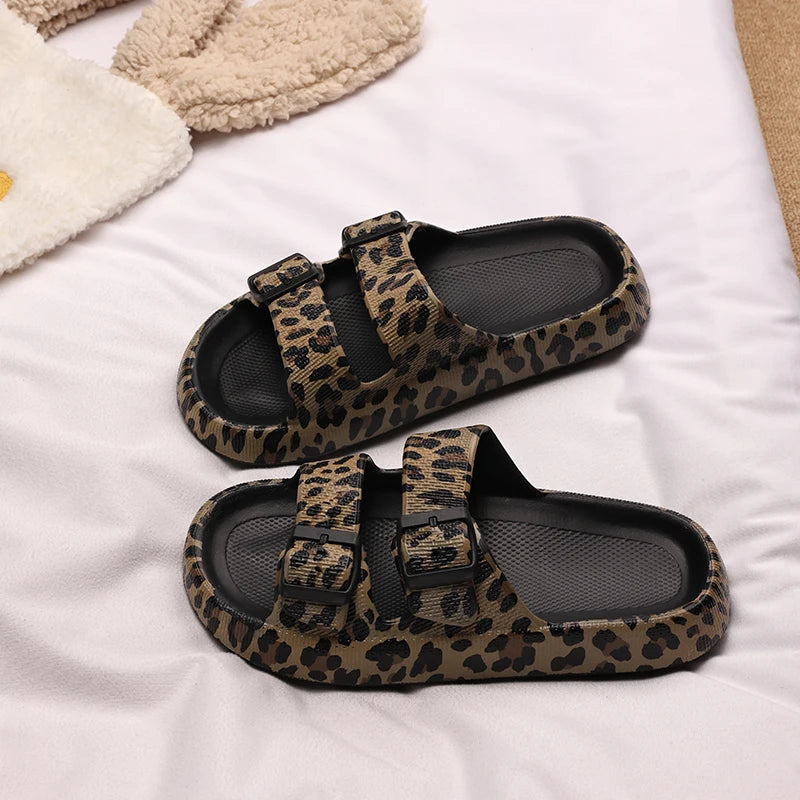 Leopard-print slippers women's summer outerwear non-slip Boken half-slip indoor home fashion soft thick-soled cool slippers