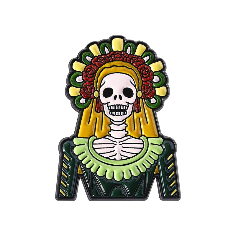 La Calavera Catrina Mexico Day Of The Dead Enamel Pins Custom EL DIA DE MUERTOS Festival Skull Brooches Lapel Badge Jewelry Gift
