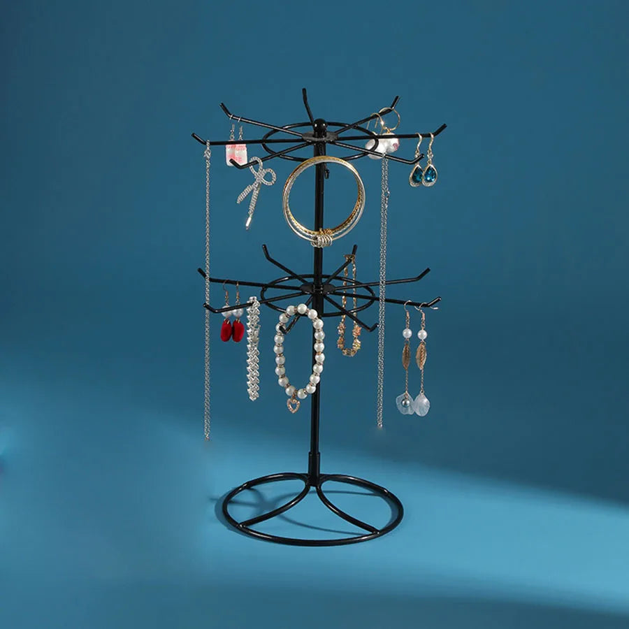 2026 Round Metal Jewelry Display Stand 2-Tier Keychain Shelf Earring Ring Hair Band Storage Holder Rack