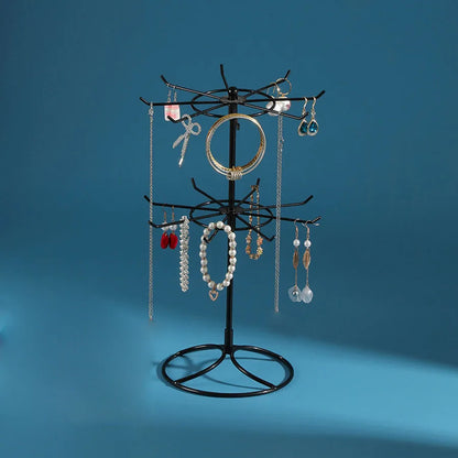 2026 Round Metal Jewelry Display Stand 2-Tier Keychain Shelf Earring Ring Hair Band Storage Holder Rack
