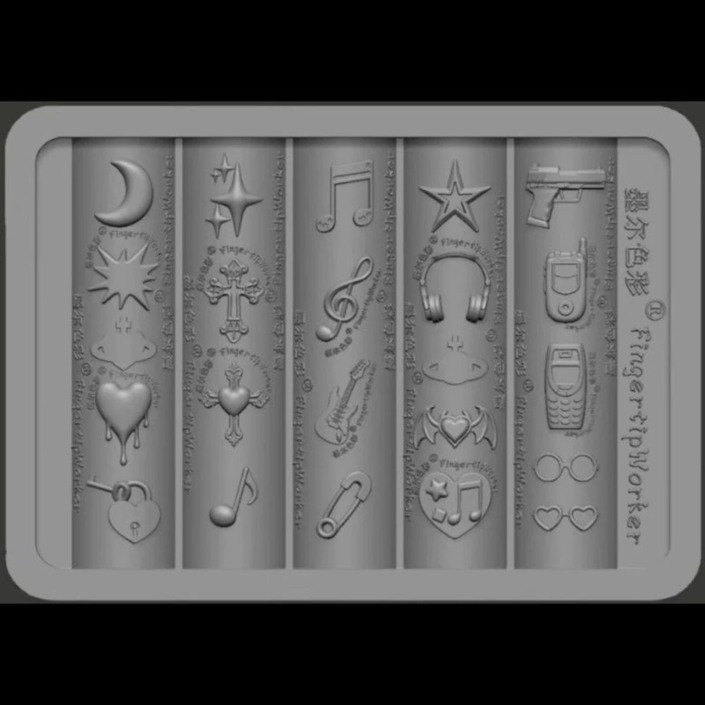 Music Phone Stars Nail Mold Sweet Cool Punk 3D Silicone Mold Plate Templates For Nails Charms Crafts Transparent Mold Decor