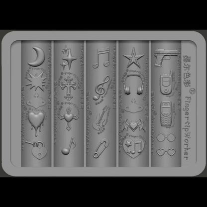 Music Phone Stars Nail Mold Sweet Cool Punk 3D Silicone Mold Plate Templates For Nails Charms Crafts Transparent Mold Decor