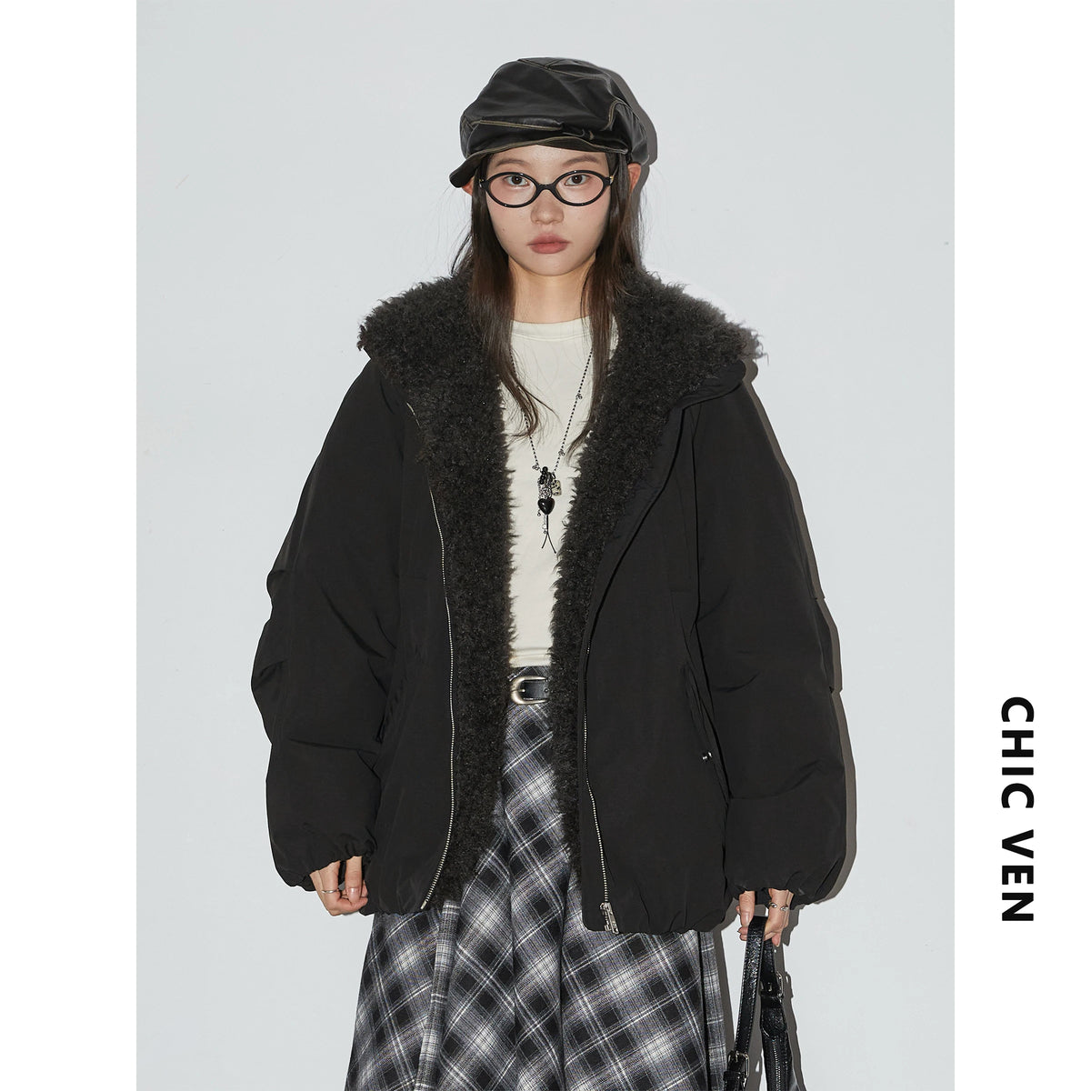 CHIC VEN Women Down Coats Loose Casual 90 White Duck Down Jacket Plush Splice Female Warm Overcoat Autumn Winter 2025