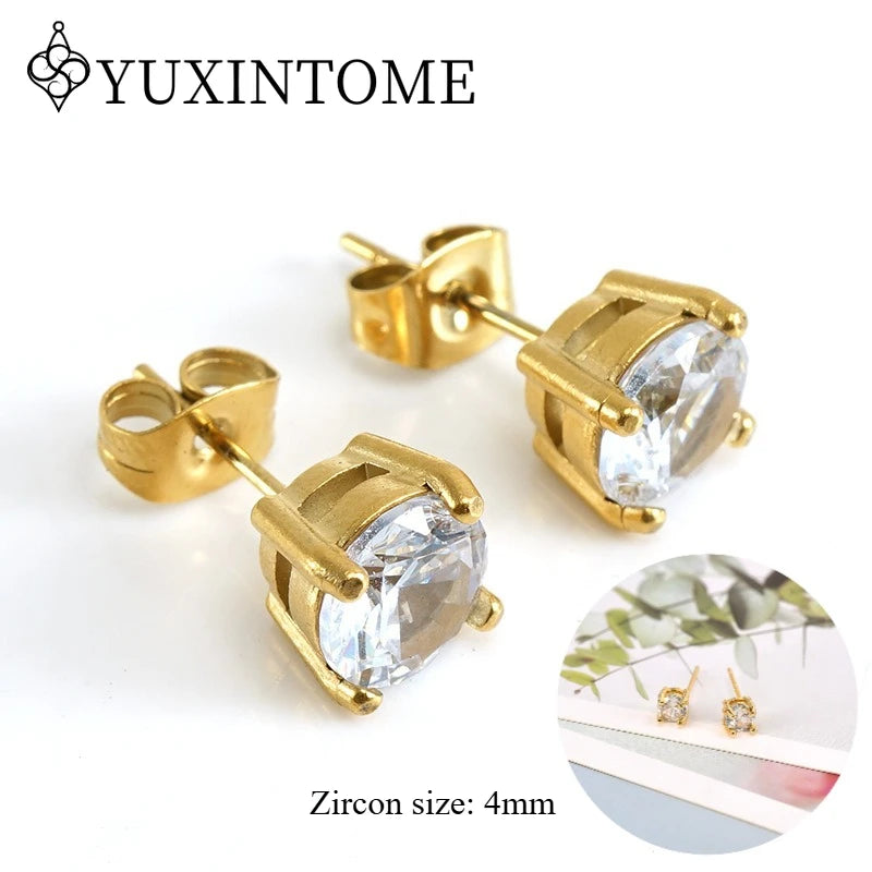 925 Sterling Silver Ear needles Crystal Zircon Small studs Earrings for Women gold-plated round Piercing Earrings New in 2022