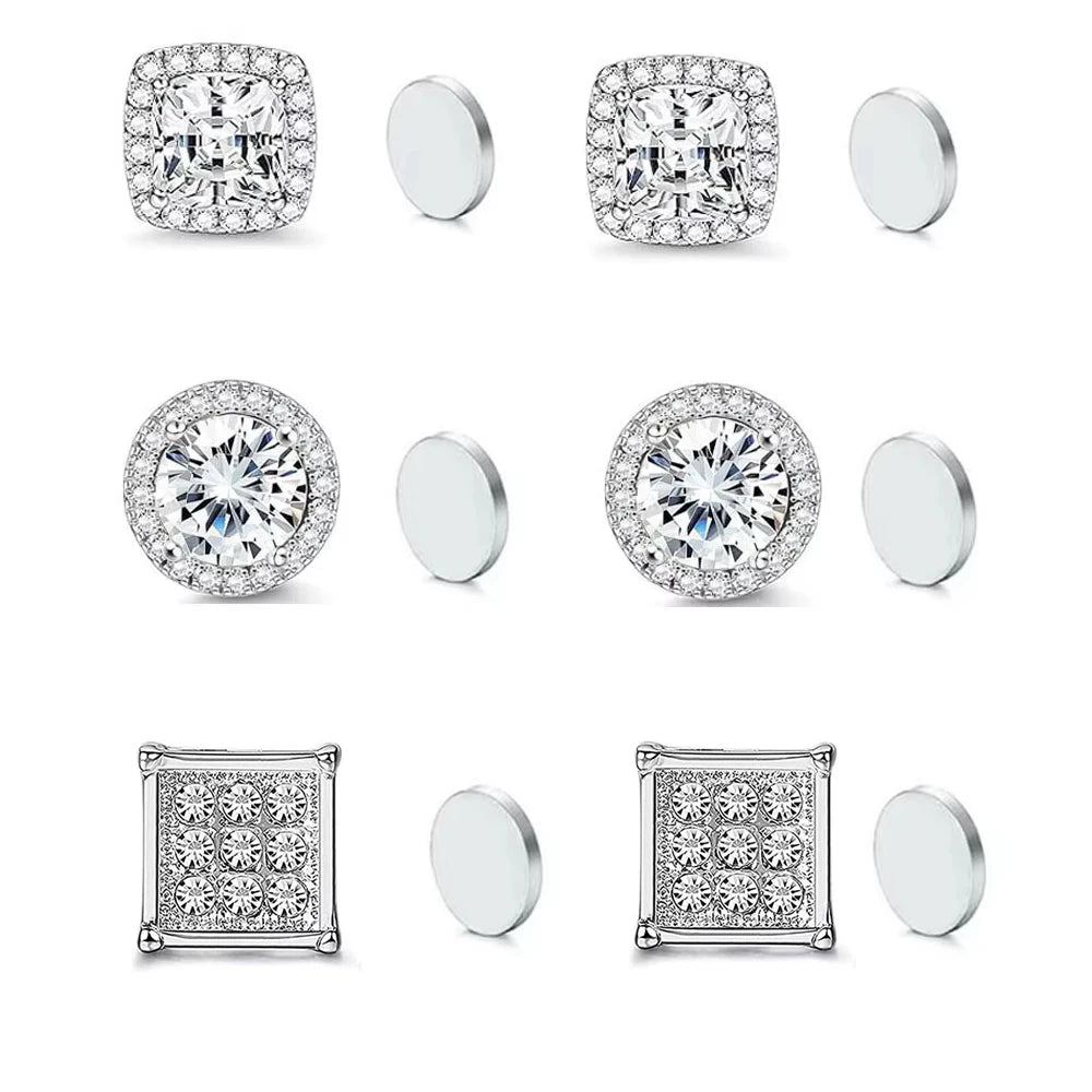 ZAKOL New 1 Pair Buling Cubic Zirconia Stainless Steel Magnetic Ear Clip Simple Fashion No Piercing Stud Earrings for Women Men