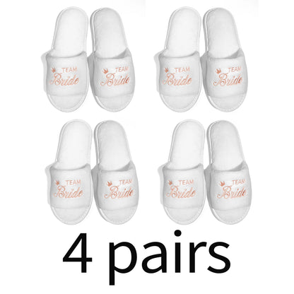Bride & Bridesmaid, Wedding Party Guests Home Slip On Shoes Bridal Party Slippers Open-toe With Golden, Mint Green and Pink