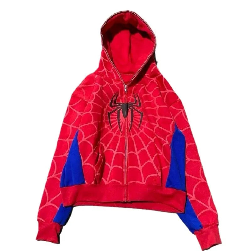 New Gothic Dark Spider Print Hooded Cardigan Loose Sweater Jacket Women