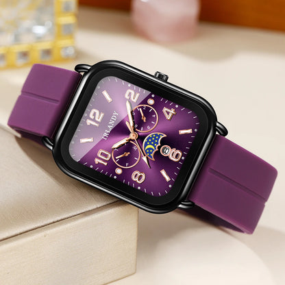Fashion Square Women Quartz Watch Purple Silicone Strap Ladies Dress Calendar Wristwatches Clock Relogio Feminino（Without Box）