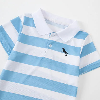 2-piece Summer Children's Casual Suit For Boys Cool Polo Short Sleeved Top Comfortable Solid Color Pocket Pants Trendy Clothing