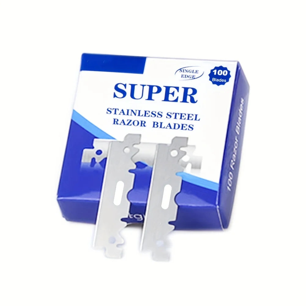 100PCS Single-Sided Razor Blades - Stainless Steel Safety Razors for Men, Barber-Grade Shaving Tools Razor Blade Sharpener