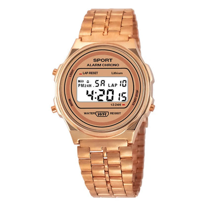 Women Casual LED Electronic Watch Retro Stainless Steel Men Women Unisex LED Digital Watch Multifunction Waterproof Wristwatch