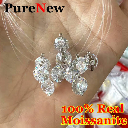 0.5ct-5ct Classic Fish Line Full Moissanite Necklace For Women S925 Silver Plated 18k D Color VVS1 Women's Moissanite Chain Gift