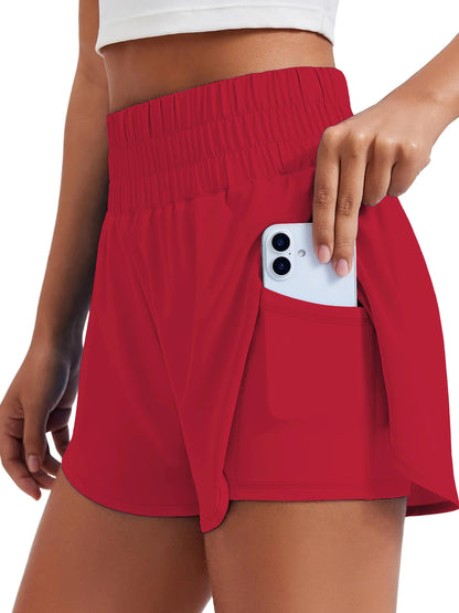 Women's High-Waisted Yoga and Running Fake Two-Piece Shorts with Anti-Exposure Design, Slimming Effect for Gym Use