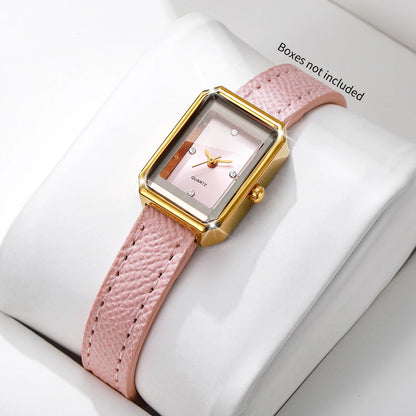 Elegant Rhinestone Rectangle Women Quartz Watch Casual Leather Strap Ladies Dress Wristwatches Relogio Feminino（Without Box）
