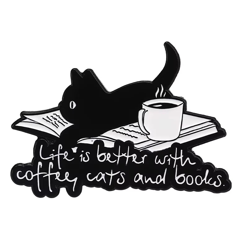 31 Types Cartoon Punk Black Peeping Cat Brooch Enamel Pins Cute Cat Reading Book Brooches Bag Lapel Badge Jewelry Gifts Friends