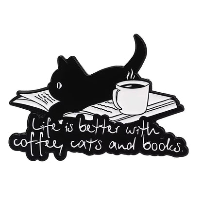 31 Types Cartoon Punk Black Peeping Cat Brooch Enamel Pins Cute Cat Reading Book Brooches Bag Lapel Badge Jewelry Gifts Friends