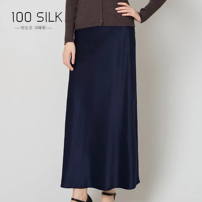 22mm Heavy Silk Skirt Spring and Summer 100% Mulberry Silk Glossy Long Hip Skirt Elastic High Waist Thin Fishtail Skirt