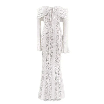 Mingmingxi Autumn Long Sleeve Maxi Dresses for Women 2024 New in Elegant Flare Sleeve Lace Dress Long Birthday Party Dresses