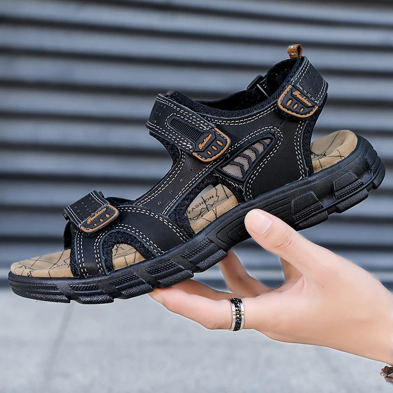 Brand Classic Mens Sandals Summer Genuine Leather Sandals Men Outdoor Casual Lightweight Sandal Fashion Men Sneakers Size 38-46