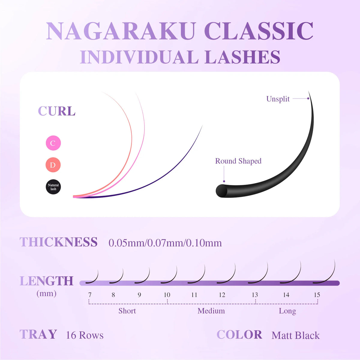 NAGARAKU Air Series Classic Individual Eyelash Extension 5th Generation Exculsive Material Nature Soft Light Matte Black