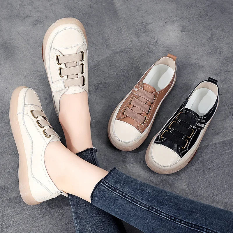 Women's Stitched Strap-Fastening Casual Shoes