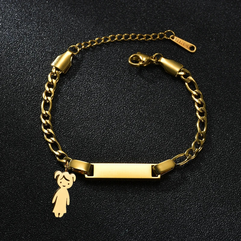 Bluelory Custom Newborn Name ID Bar Bracelet For Kids Stainless Steel Engrave Date Symbol Baby Bracelet With Heart Birthday Gift