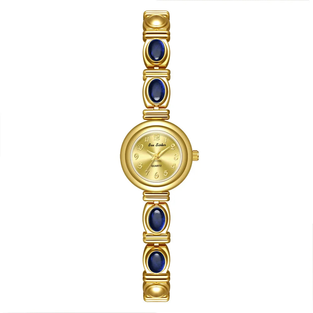 NEW Luxury Circular Dial Women's Watch Lucky Natural Jade Colorful Jewelry Quartz Ladies Wristwatch Waterproof Watches for Women