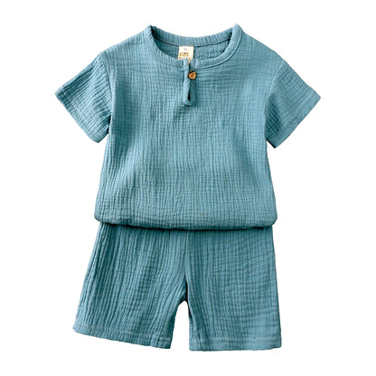 0-7years Summer Children's Clothing Set Boys & Girls Cotton Linen Suits Baby Loungewear Outfit T-shirt Tops + Shorts 2pcs