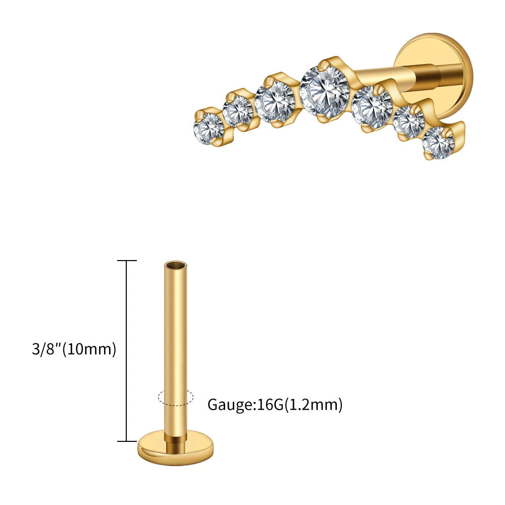 Right Grand ASTM F136 Titanium 16G CZ Cluster Climber Stud Earring Labret Helix Tragus Cartilage Stud Flatback Piercing