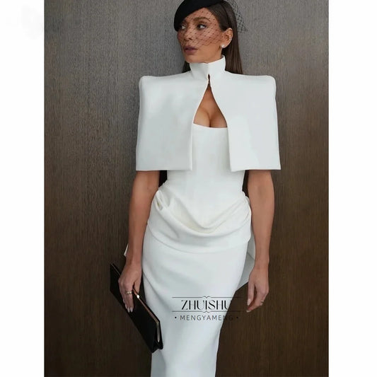 Women's White Cape-Style Occasion Dress