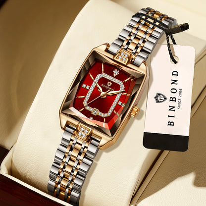BINBOND Zircon Luxury Reloj Original Waterproof Sturdy Auto Date Women's Watches Ladies Wristwatch Quartz Watch For Women
