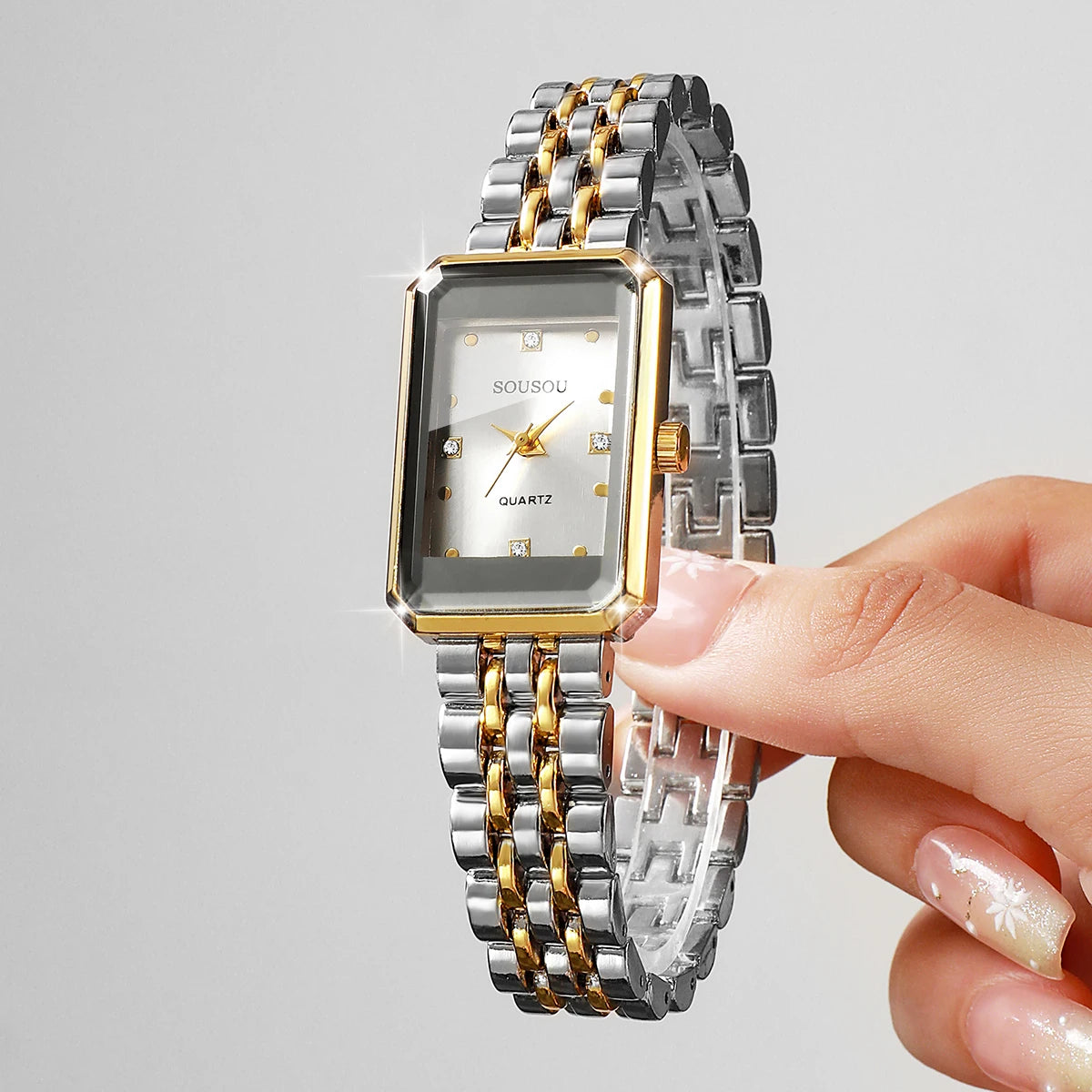 Fashion Rhinestone Rectangle Women Watches Stainless Steel Bracelet Ladies Dress Quartz Wristwatch Relogio Feminino（Without Box）