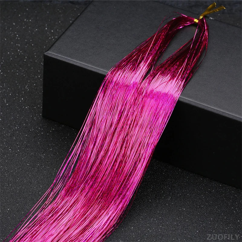 Laser Holographic Hair Tinsel Extensions Rainbow Metallic Shiny Glitter Hair Strand Sparkly Synthetic Hair for Braiding Festival