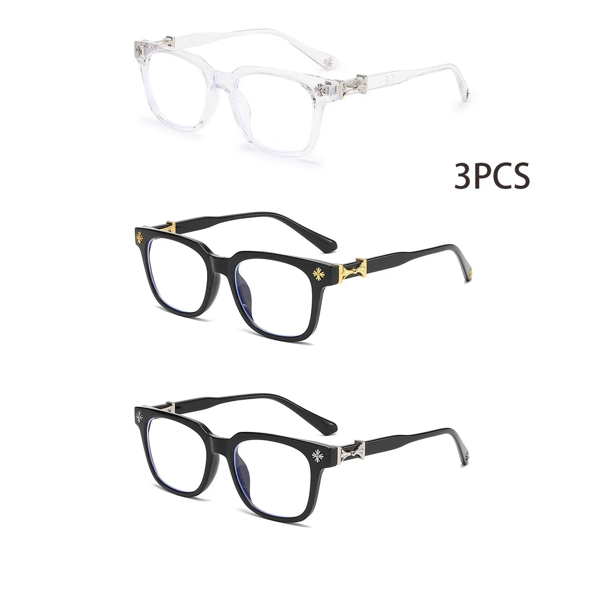 Classic 3Pcs Square Anti Blue Light Glasses For Men And Women Black & Transparent Frame Unisex Computer Wearing Women Glasses