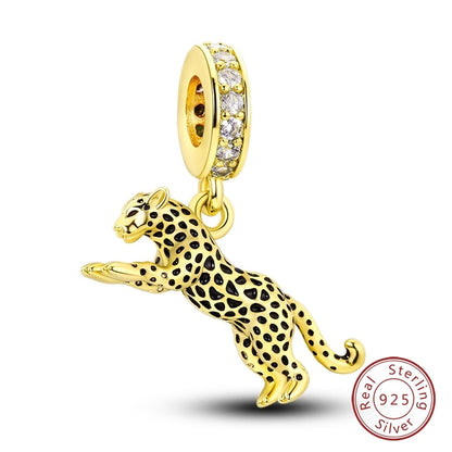 Hot Sales 925 Sterling Silver Golden Series Charms Leopard Little Bear Starfish Bow Bead Fit Original Bracelet DIY Women Jewelry