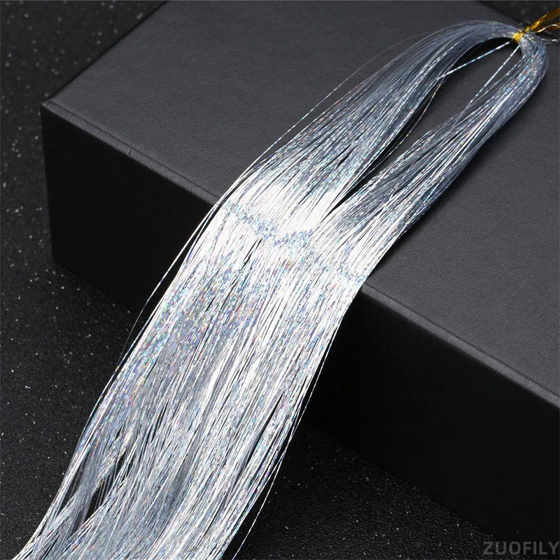 Laser Holographic Hair Tinsel Extensions Rainbow Metallic Shiny Glitter Hair Strand Sparkly Synthetic Hair for Braiding Festival