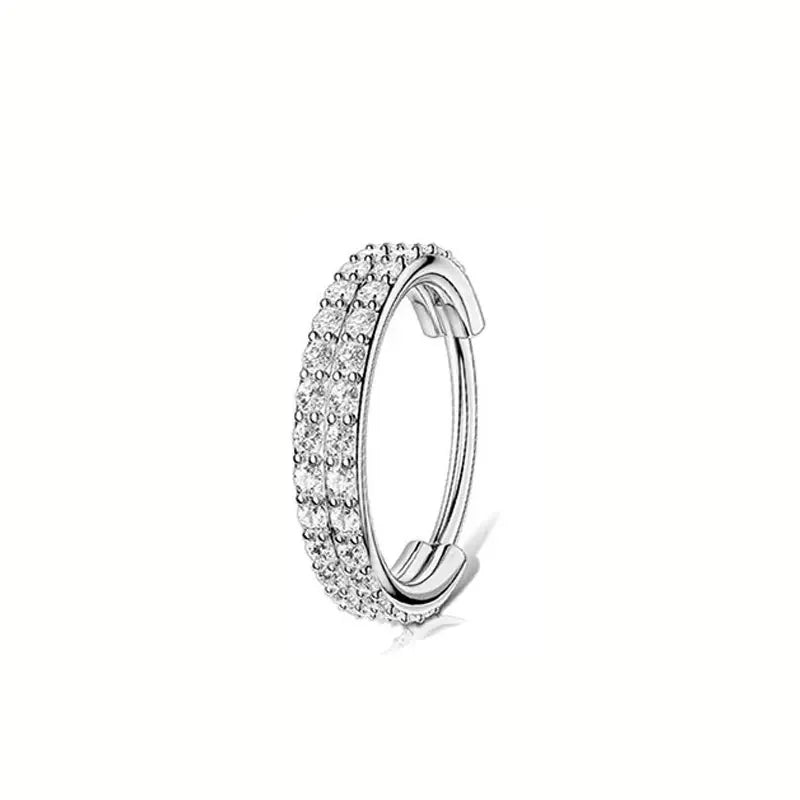 ASTM F136 Titanium 16G Double Layered Zircon Nose Clicker Segment Clicker Ring Helix Cartilage Nose Ring Piercing Body Jewelry
