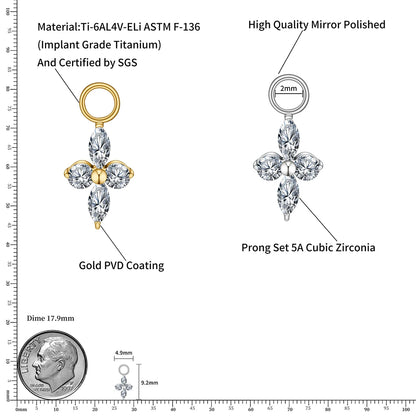 Right Grand ASTM F136 Titanium Cubic Zirconia Four-Point Star Pendant Charm for Ear Lobe Dangle Hoop Huggie Earrings