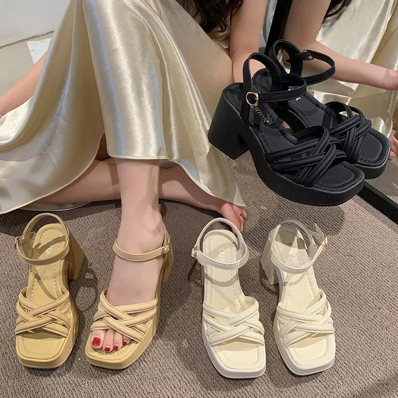 2025 New Summer Casual Waterproof Women's Sandals Fashionable Increased Heel Platform Wedges Stylish Roman Loafers for Women